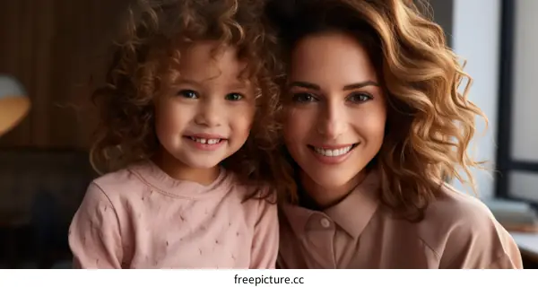 curly hair mother and daughter