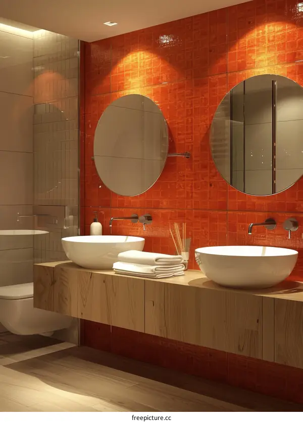 Modern Bathroom Design with Orange Tiles