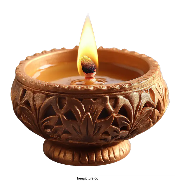 [Transparent Background PNG]Ornate Gold Candle Holder with Flickering Flame