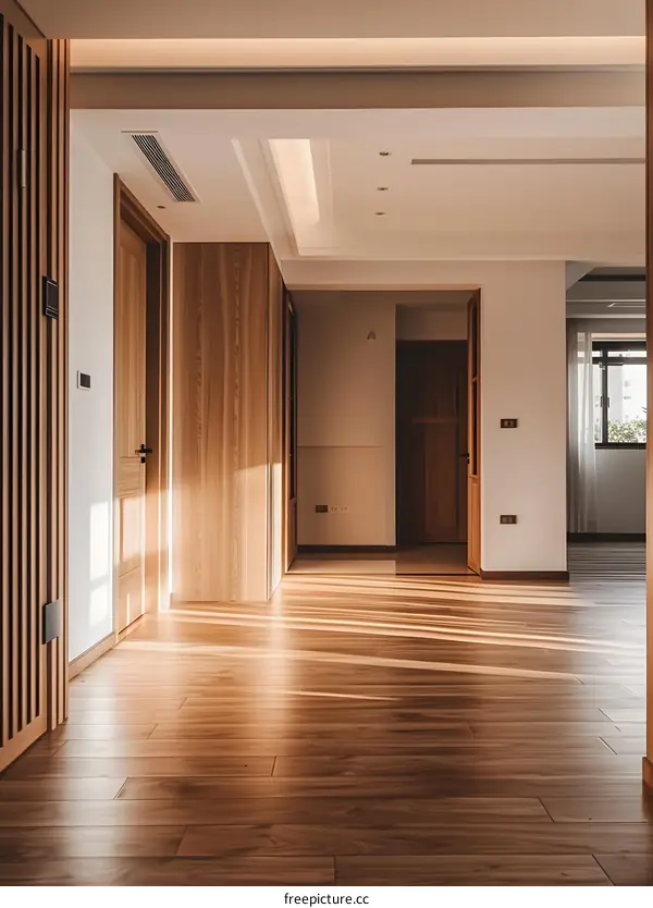 Wooden Floor Hallway with Sunbeams