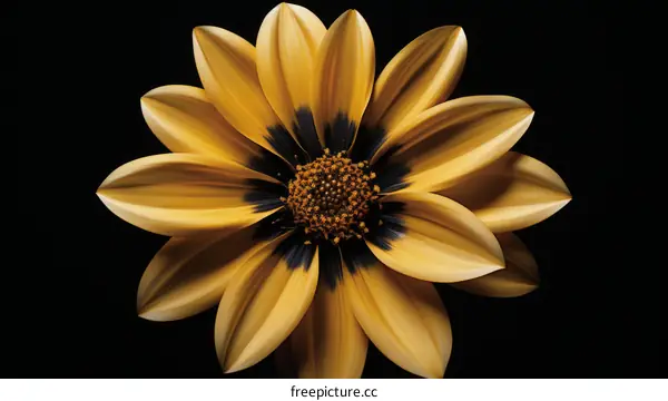 Close-up image of a yellow and brown flower with petals