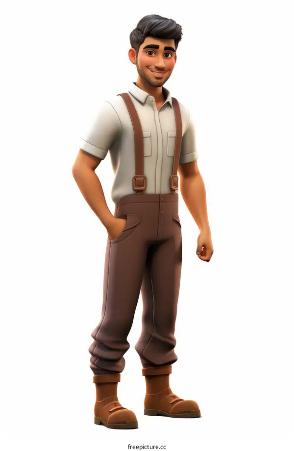 Male Farmer in Suspenders and Brown Pants