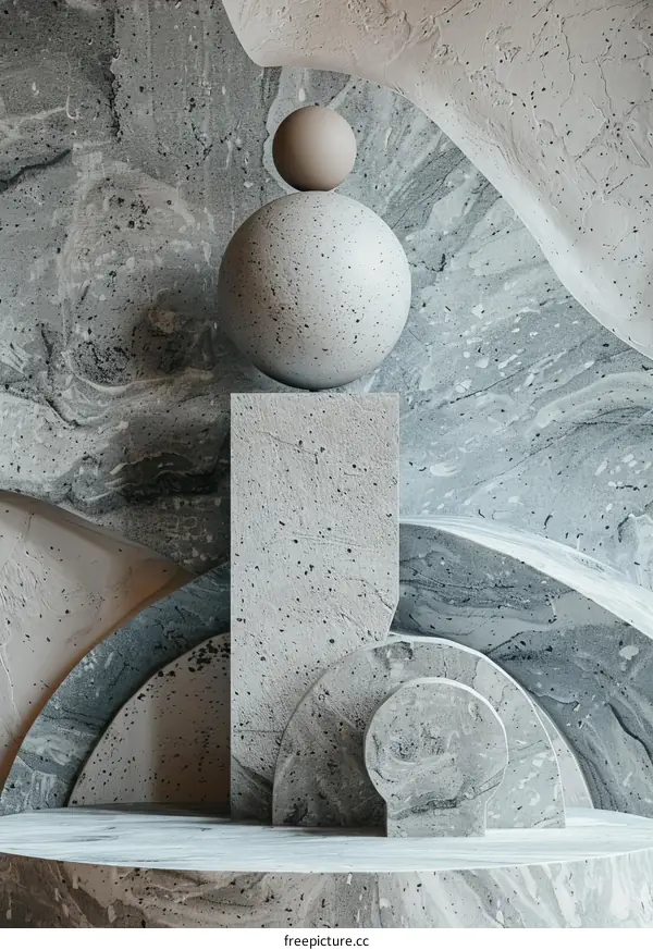 Abstract Grey Geometric Concrete Art Display