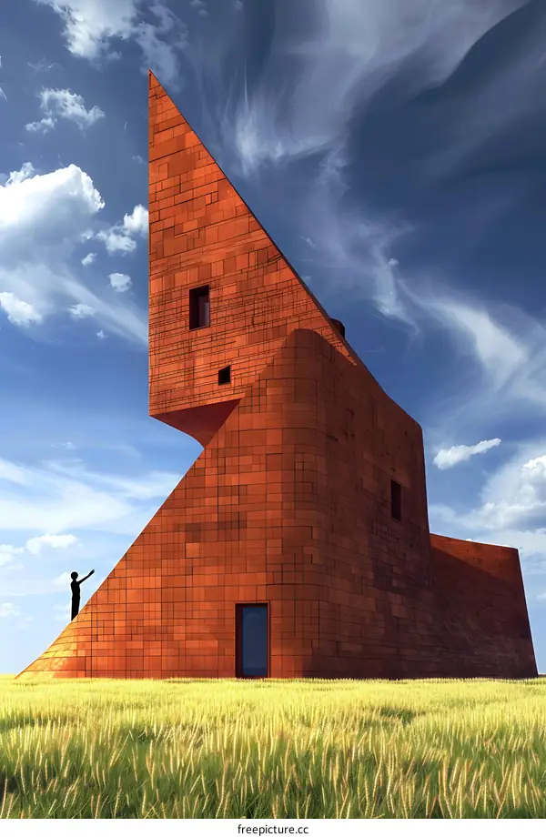 Modern Architecture with Person in Field