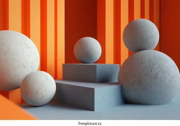 Abstract Geometric Scene with Orange and Gray