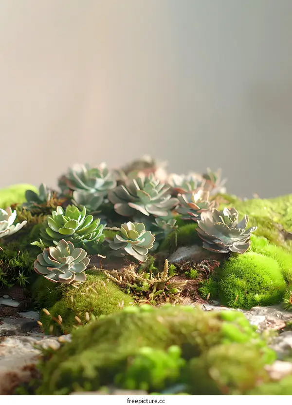 Close Up of Green Succulents and Moss