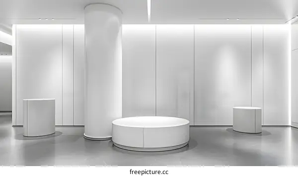 Minimalist White Interior Design with Circular Platforms