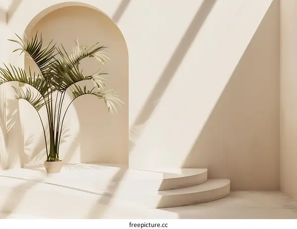 Minimalist Interior Design With White Wall and Palm Tree