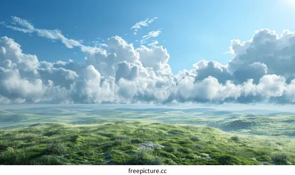 Green rolling hills under a blue sky with white clouds