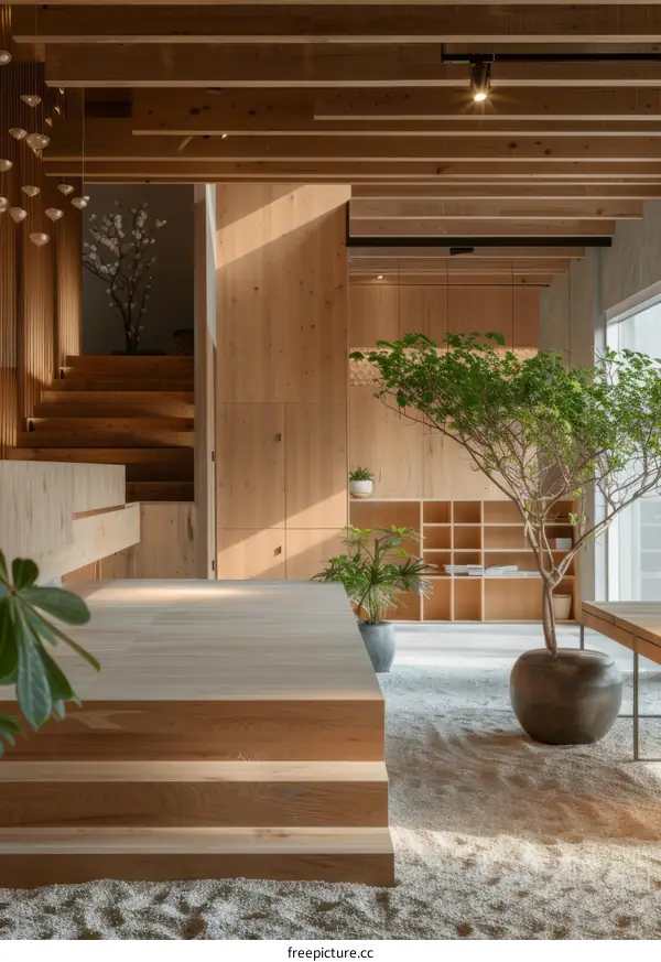 Japanese Style Interior Design with Wooden Furniture and Natural Elements