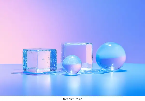 Abstract Ice Cubes and Spheres in Vibrant Colors