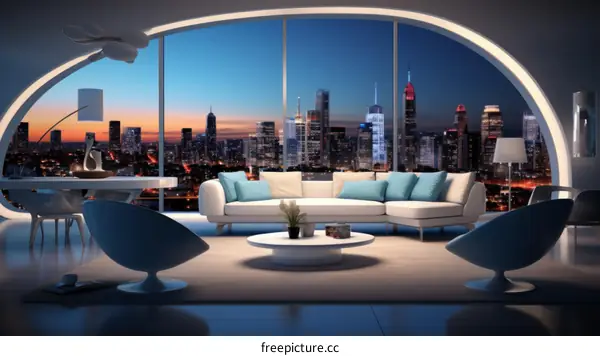 Modern apartment interior with city view