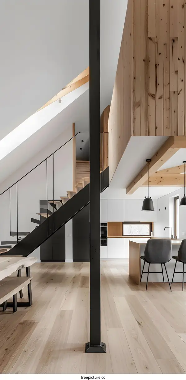 Modern Interior Design With Wooden Beam Ceiling