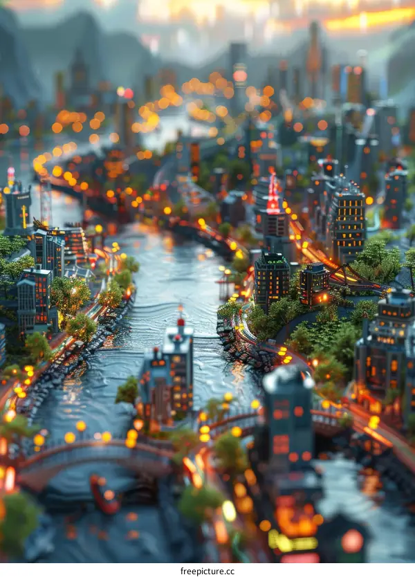 Miniature Cityscape at Night