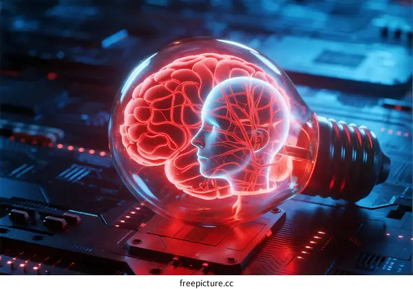 Human Brain in Light Bulb Representing Innovation and Technology