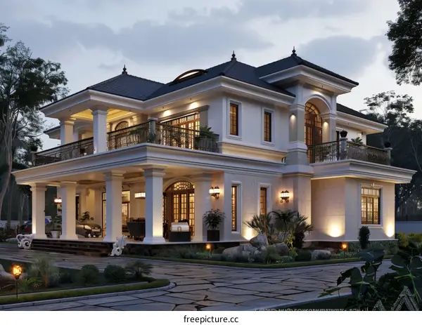 3D Rendering of a Luxurious House with a Swimming Pool