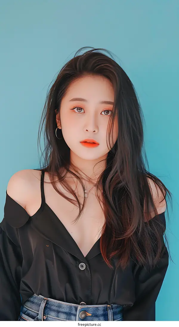 Portrait of Young Asian Woman Wearing Black Top