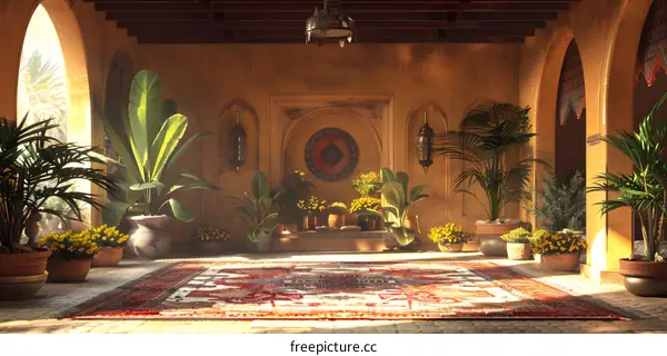 plants in pots in a courtyard