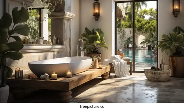 Bathtub and Swimming Pool in Tropical Paradise