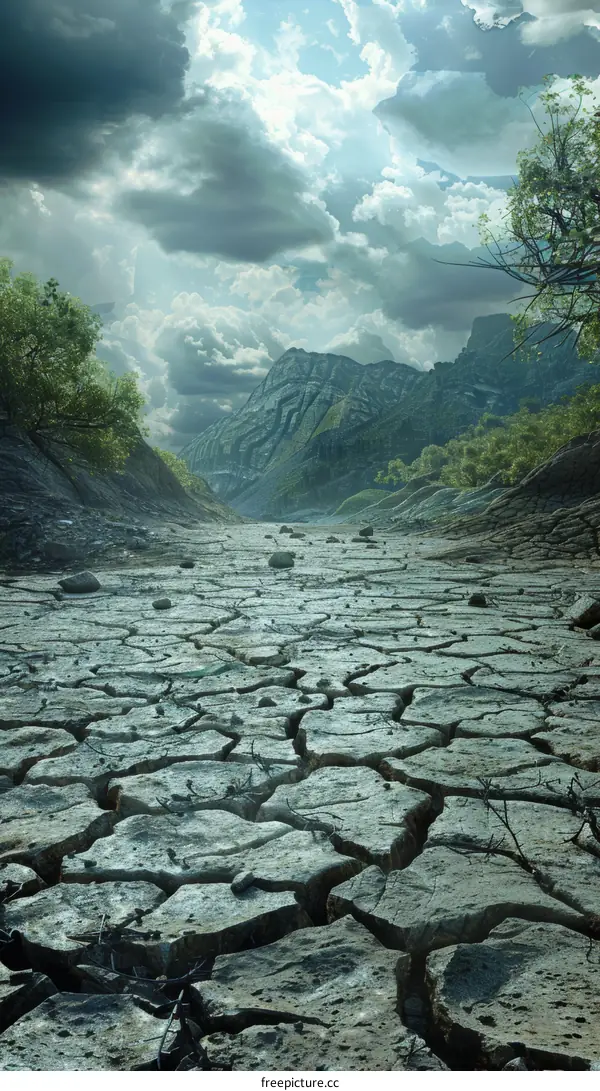 Arid Desert Landscape with Large Rocks and Distant Mountains