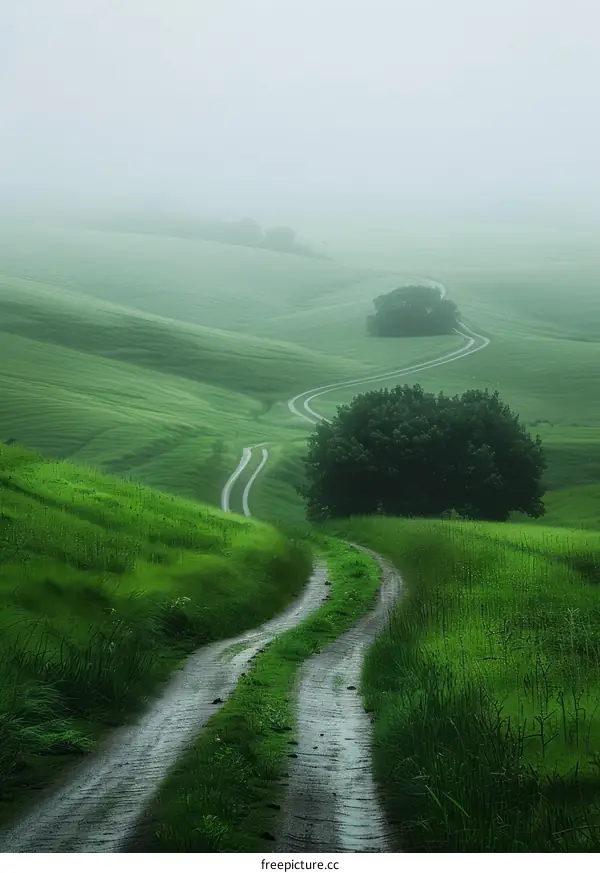 Country Road through Serene Green Hills