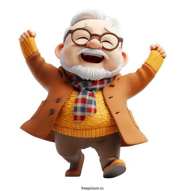[Transparent Background PNG]Cheerful 3D grandpa character