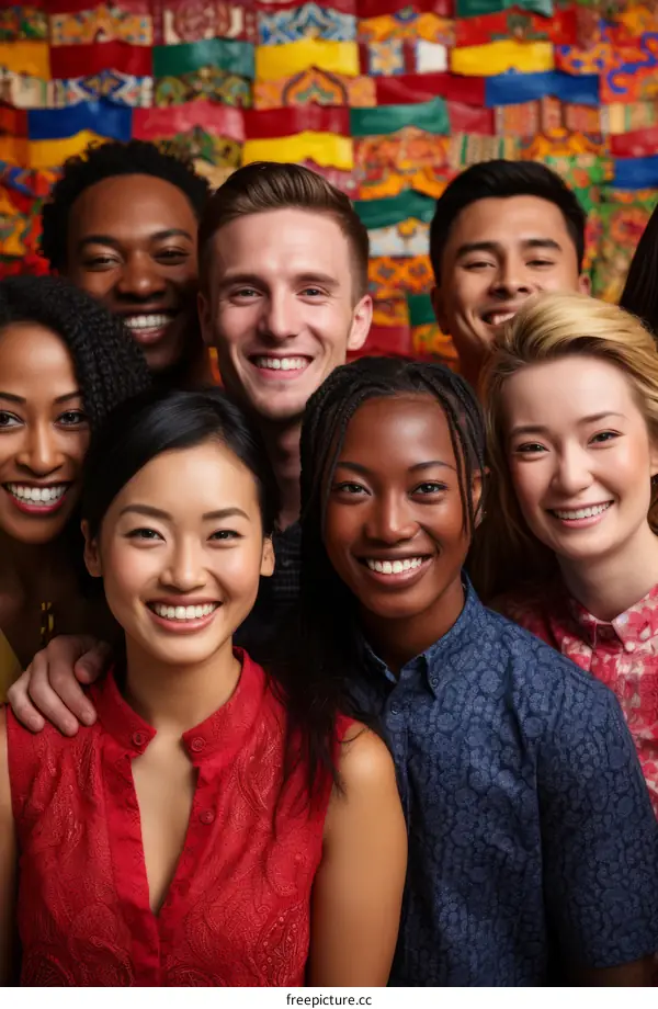 A group of diverse people smiling and posing for a photo