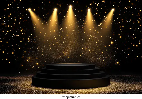 Black Award Stage with Golden Lights and Glitter