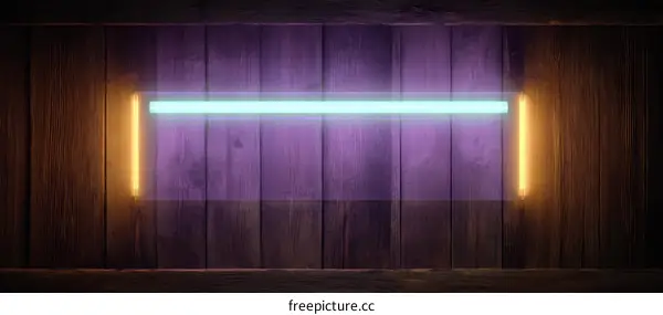 Neon Lights on Wooden Wall Background