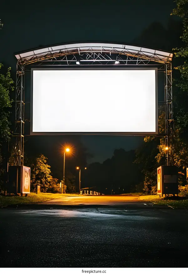 Blank Movie Screen Outdoor at Night