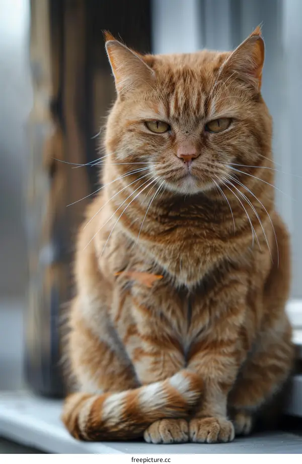 A ginger cat is sitting on a window sill looking outside