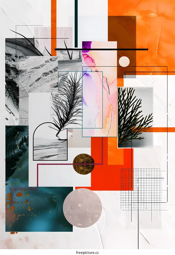 Abstract Collage Art With Geometric Shapes And Watercolor