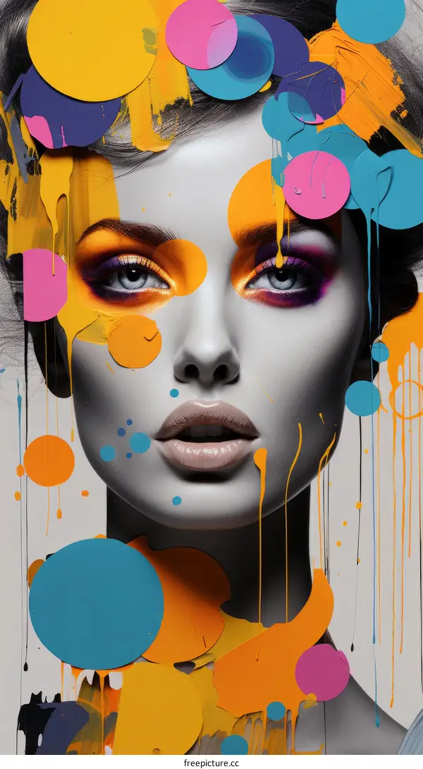 Colorful portrait of a woman with paint dripping down her face