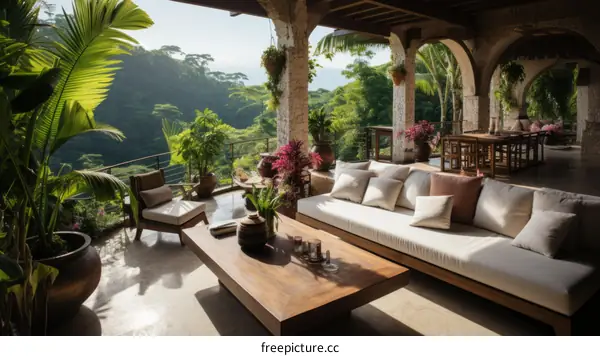 Tropical Terrace Living Room with Modern Minimalist Design