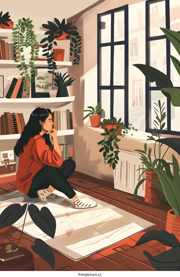 Woman Sitting By Window in Cozy Home