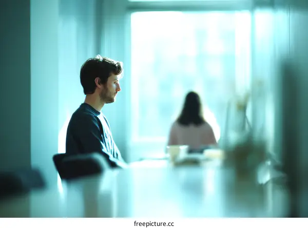 Two People Sitting in a Modern Cafe