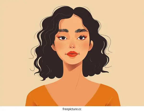 curly hair girl portrait illustration