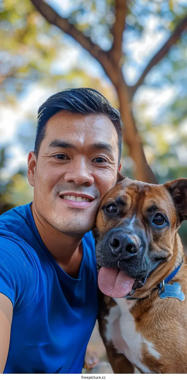 A smiling man and his dog