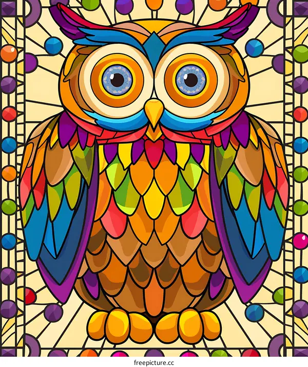 Colorful Owl Illustration In Stained Glass Style