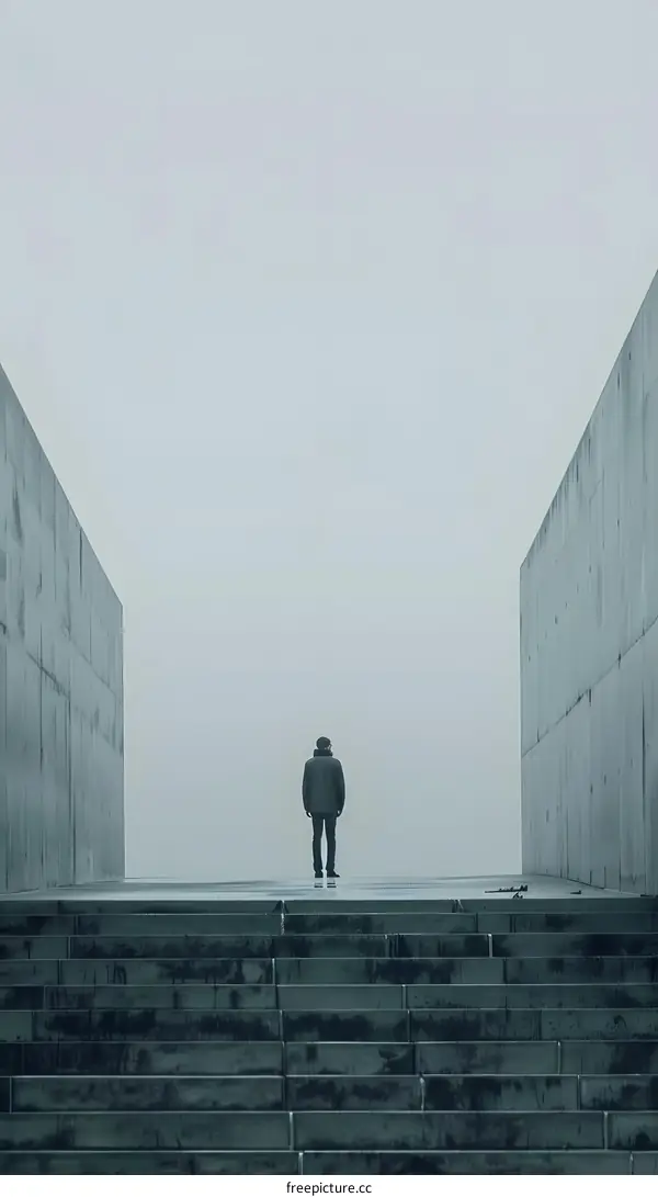 Man Standing on Concrete Stairs in Front of Two Walls