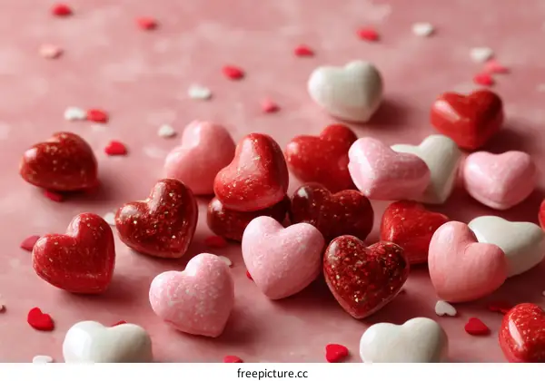 Heart Shaped Candies on Pink Background