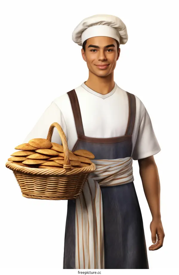 Baker with a basket of cookies
