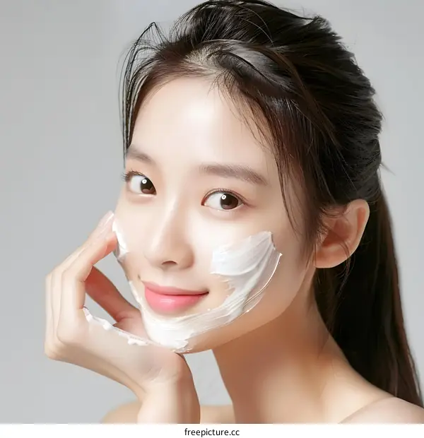 Woman Applying Facial Cleanser on Her Face