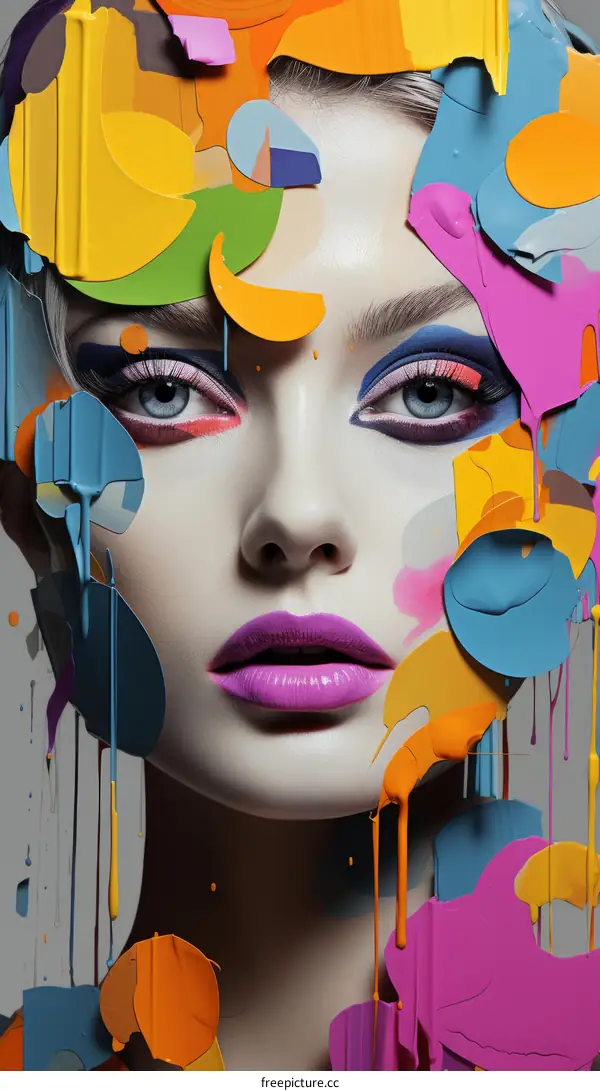 Colorful Abstract Woman with Paint Dripping Down Her Face