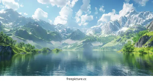 Mountains, Lake, and Sky