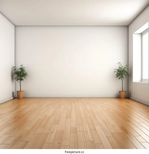 Bright and Airy Empty Room With Hardwood and Plants