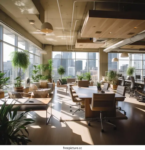 Inspiring Office Space with Meeting Area and Plants