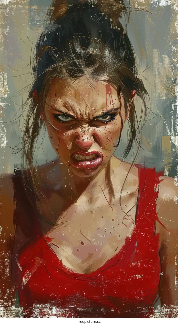 Portrait of a woman with brown hair and red shirt