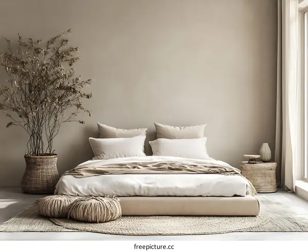 Beige Minimalist Bedroom Interior Design