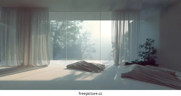 Minimalist Interior Design With White Curtains And Natural Light